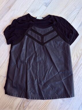 Boundary Black Faux Leather Short Sleeve Top XS